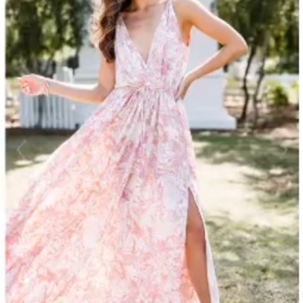 Pink floral maxi dress